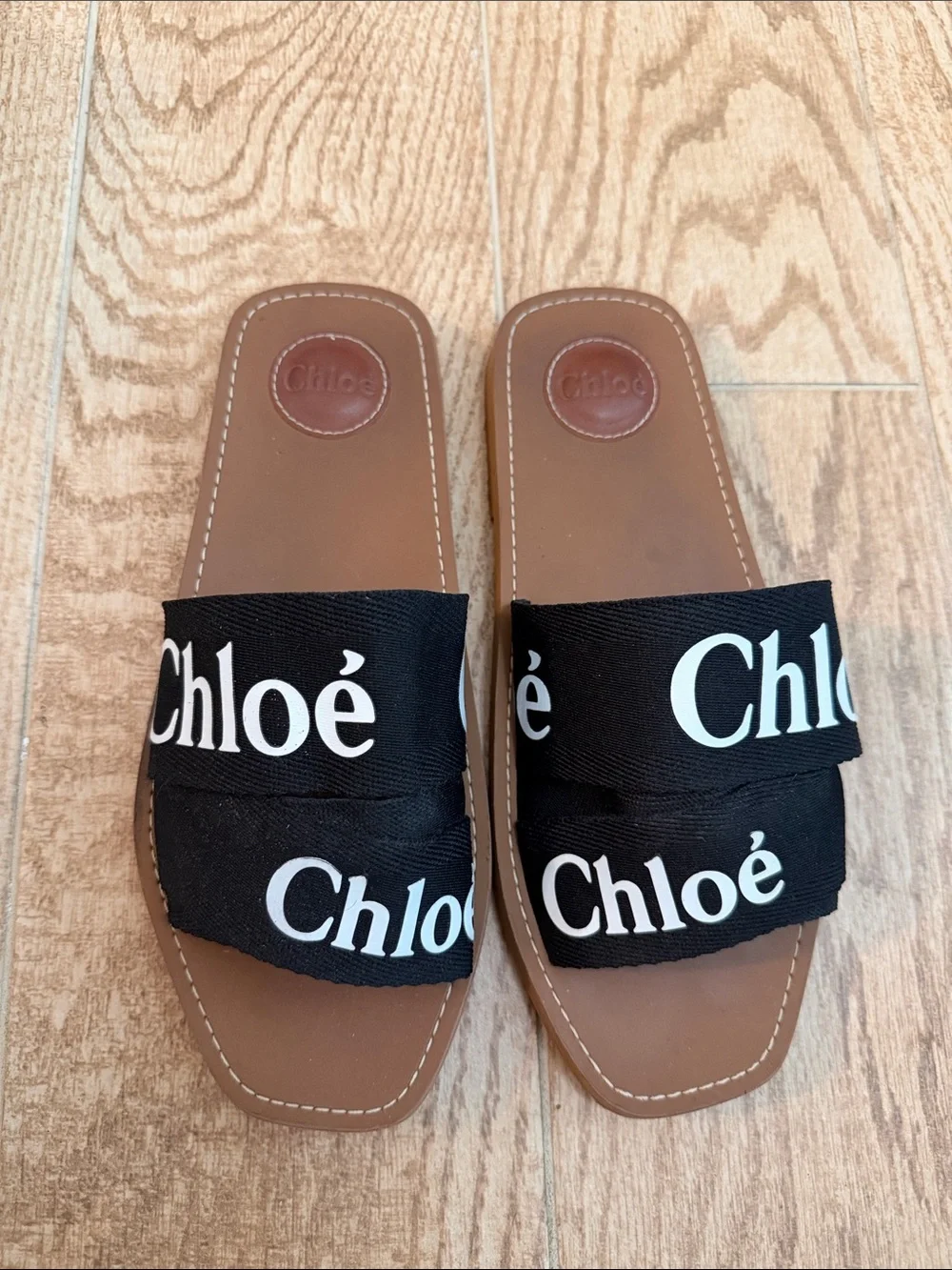Chloe Black Logo Strap Slide Sandals